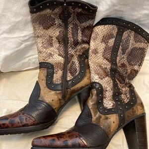 Stuart Weitzman Snake Skin Heeled Dressy Cowboy Boots Size 6.5